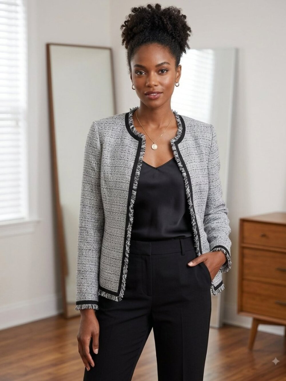 Black-and-white collarless/jacket